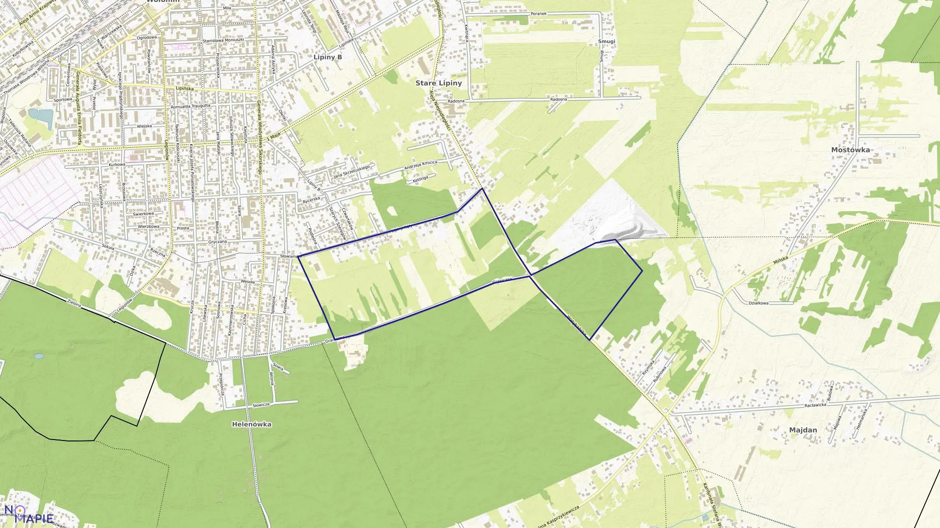 Mapa obrębu 38 w gminie Wołomin